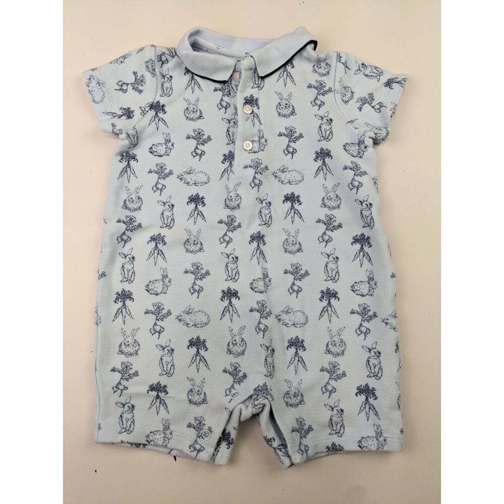 Janie & Jack Light Blue & Navy Bunny Romper 3-6 Months